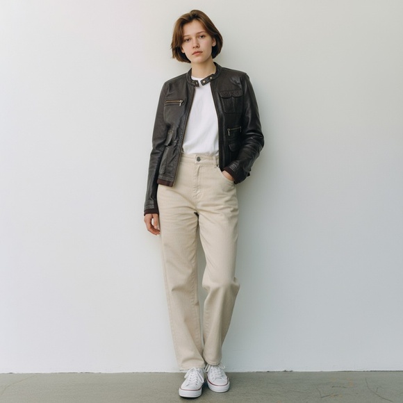 Promod women's leather vintage jacket in black - Picture 1 of 6